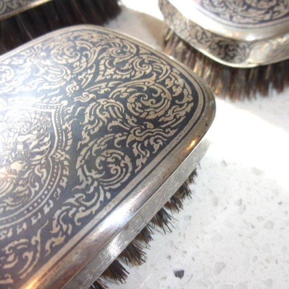Siam Sterling Silver Man's Brush Set Niello - Picture 4 of 8